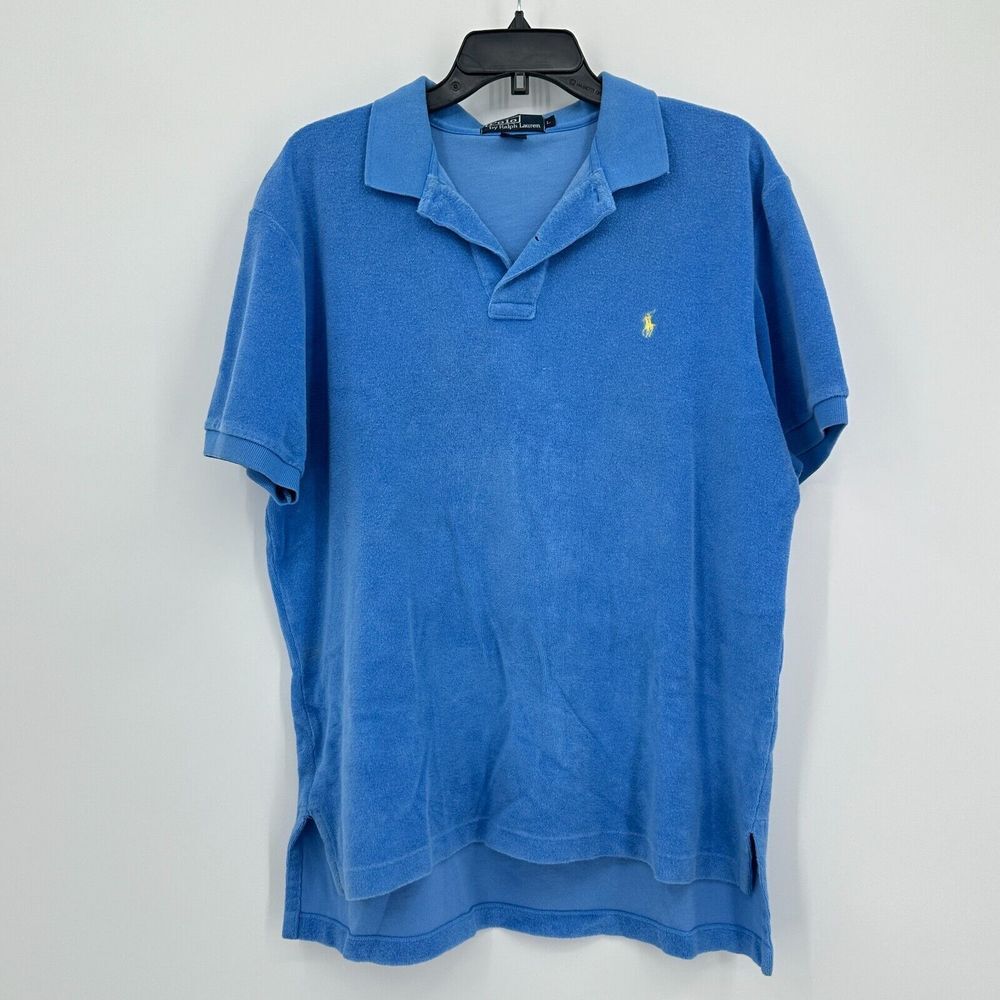 Vintage Polo Ralph Lauren Polo Shirt Terry Cloth L Blue Preppy Luxury Rare Beach